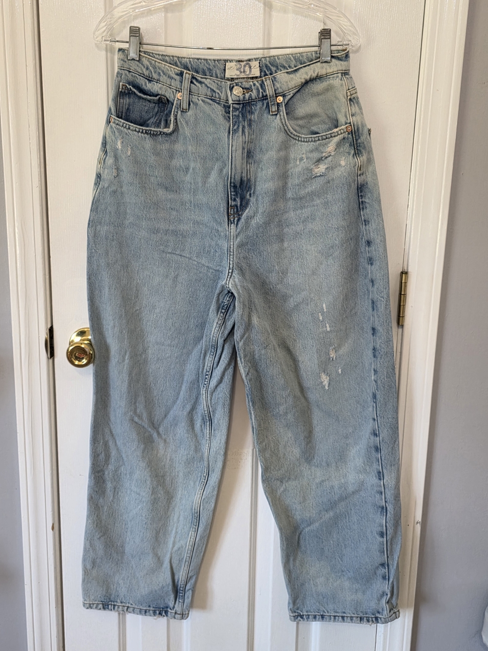 We The Free Light Blue Distressed Wide-Leg Jeans